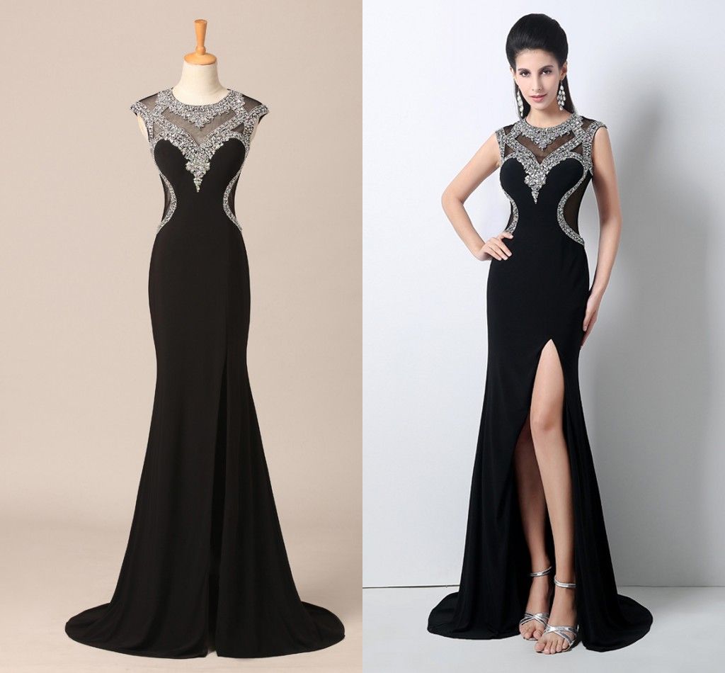 In Stock 2016 Split Side Formal Evening Dresses Jewel Neck Sheath ...