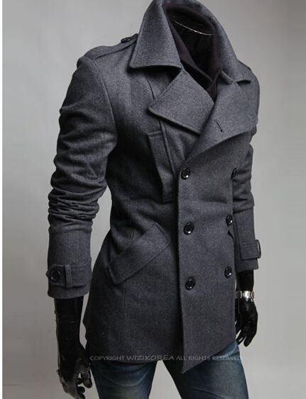 2015 New Fashion Men Trench Coat Korean Slim Fit Business Casual Wool ...