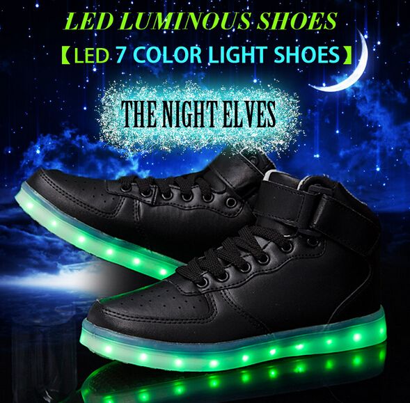 compre 2016 zapatos ligeros de alta calidad de la luz led del color siete mujeres y zapatos altos de los hombres lampara recargable del usb zapatos