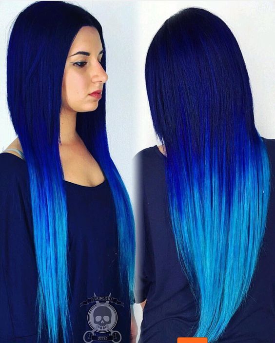 Dark Blue Ombre Light Blue Natural Straight Glueless Lace Front