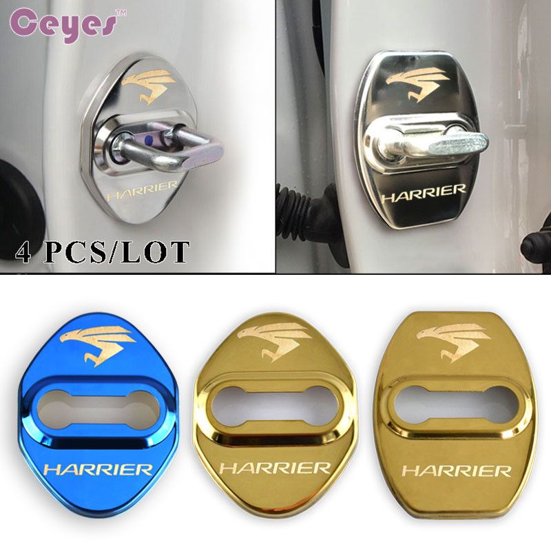satin al toyota harrier rozeti icin araba kapi kilidi kapak paslanmaz celik kapi kilidi koruyucu kapak mavi siyah altin gumus araba styling 4 adet