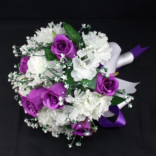 Purple White Diy Handmade Princess Bridal Bouquets Artificial