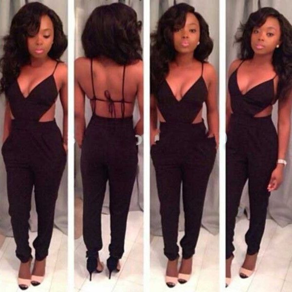 2020 High Quality New Womens Jumpsuits Sexy Black Backless
