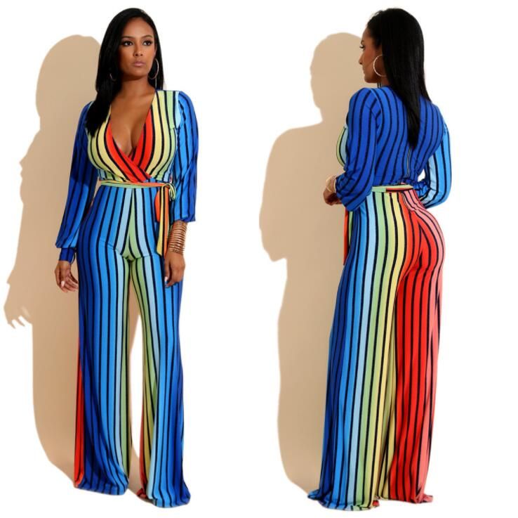 long sleeve striped jumpsuit