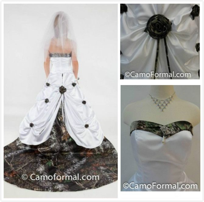 2015 Camo Camouflage bröllopsklänningar med avtagbart tåg älskling handgjord blomma katedral tåg skog imperium brudklänningar