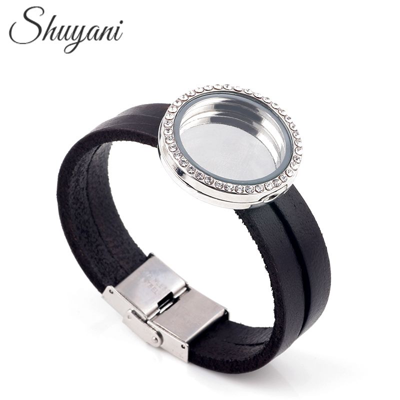 2021 Floating Locket Bracelets For Women Men Leather Bracelet Crystal Locket Bracelet With