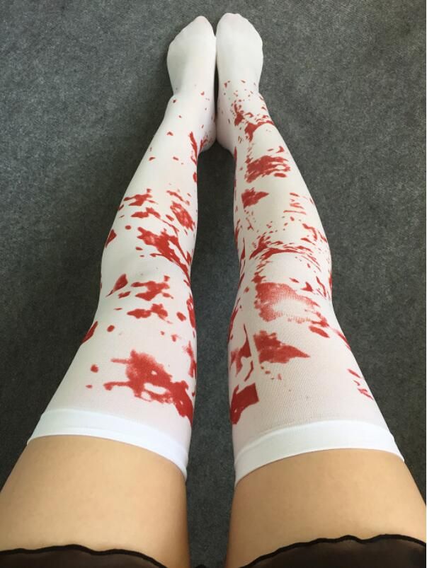 FD3040 Cosplay Halloween Blood Over The Knee Thigh High Stockings Long Stocks\ 