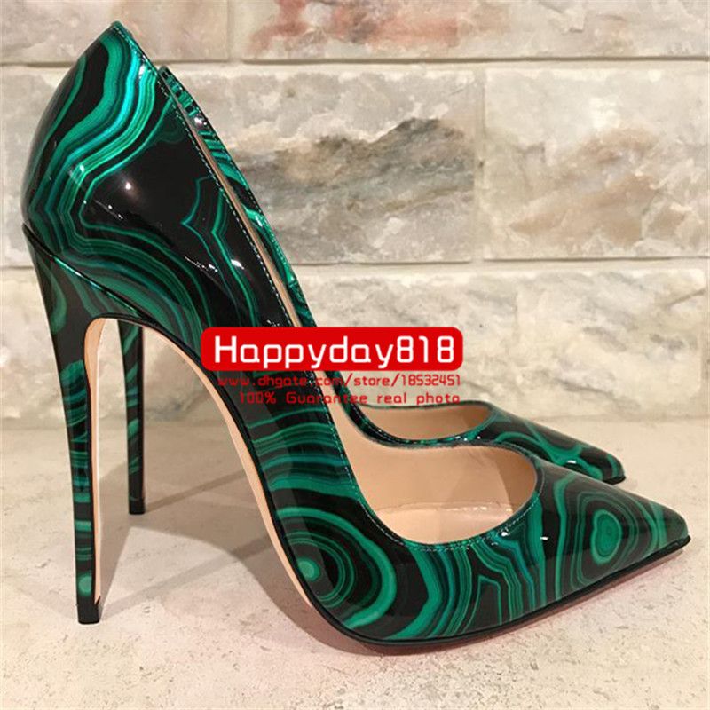 green patent heels