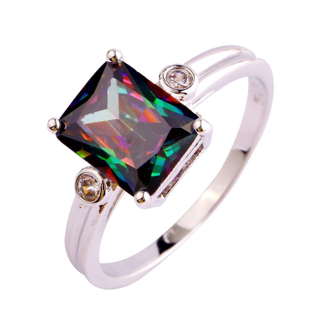 Oval Cut Sapphire Quartz /& White Topaz AAA Gemstone Silver Ring Taille 6 7 8 9 10
