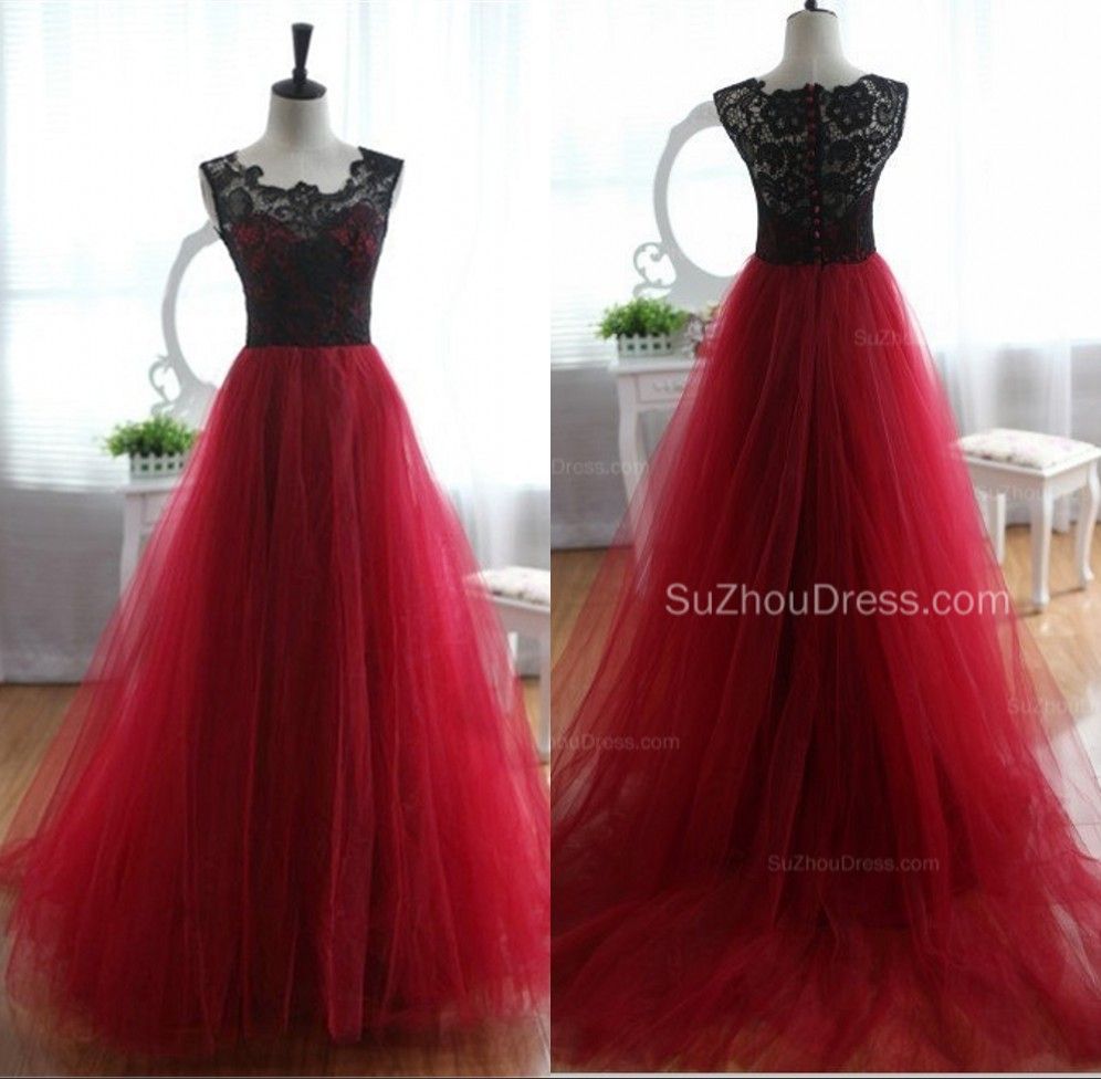 black and red long gown