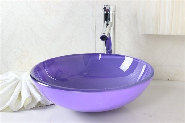 lavender colored glass vessel sink for bathroom