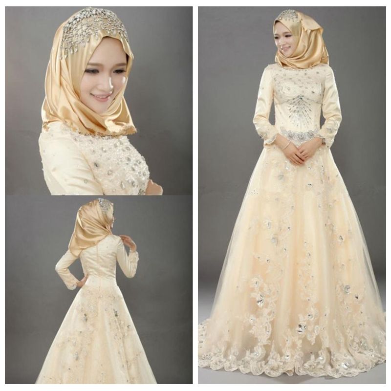 Discount 2015 Muslim Wedding Dresses Indian Style Vintage Tulle