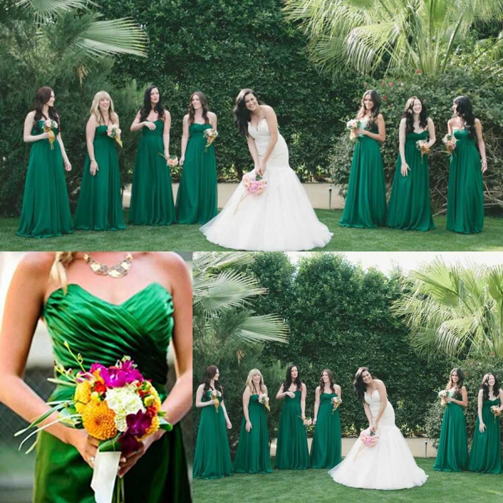 2015 Dark/Emerald Green Beach Bridesmaid Dresses Floor Length Chiffon