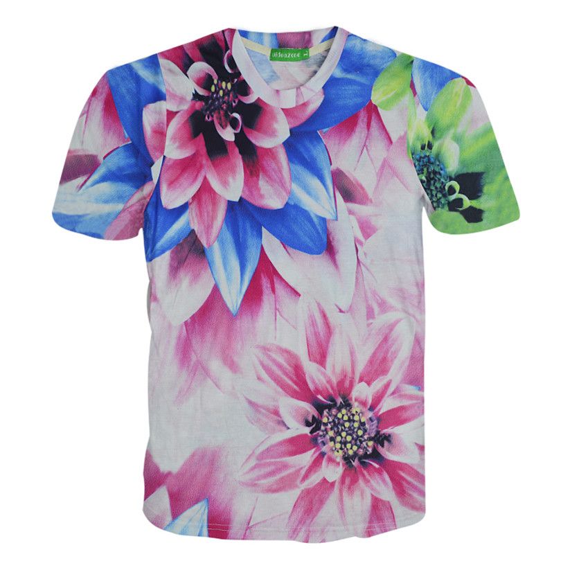 Tie dyed Flowers Casual Women Men T-Shirt 3D Print Short Sleeve Tee Tops