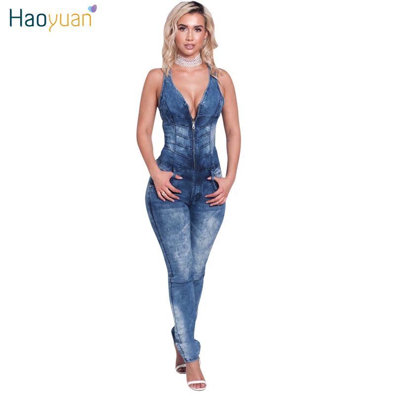denim jumpsuit with front zipper