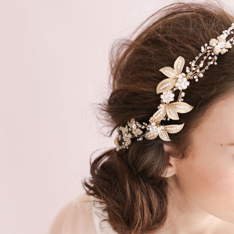 Gold Crystal Wedding Head Band Bridal Rhinestones Hair Accessories