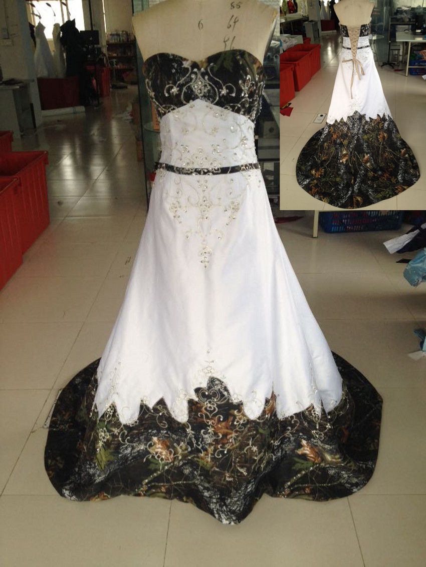 Discount2015 Cheap Camo Wedding Dress Real Picture Sweetheart
