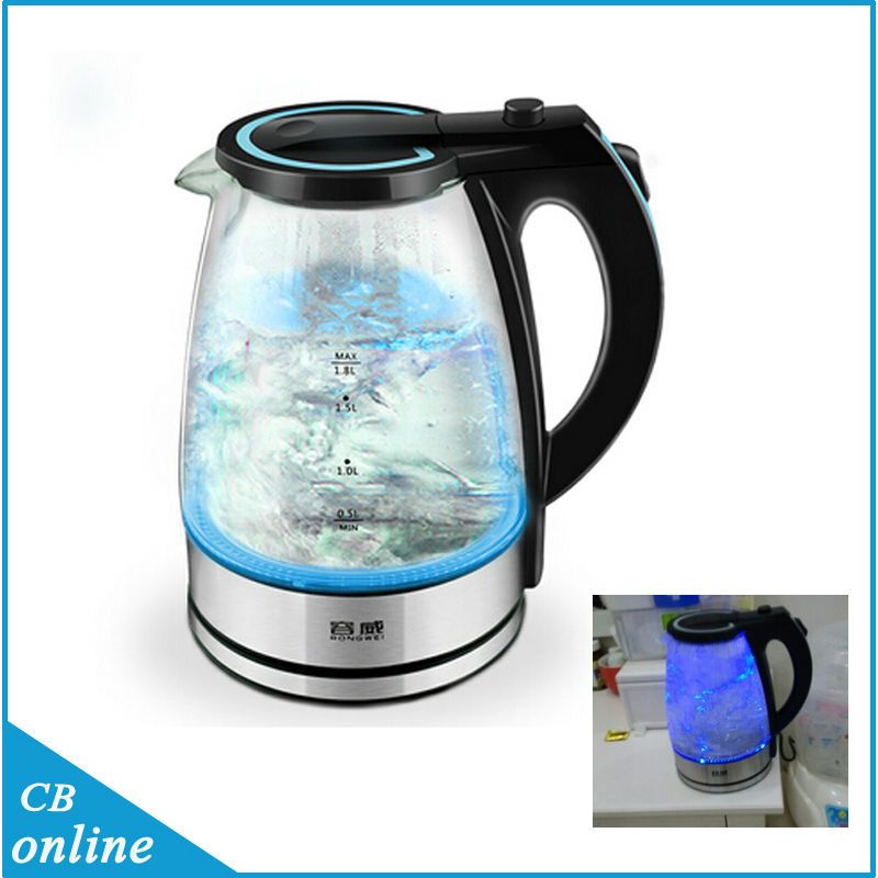 glass kettle blue light