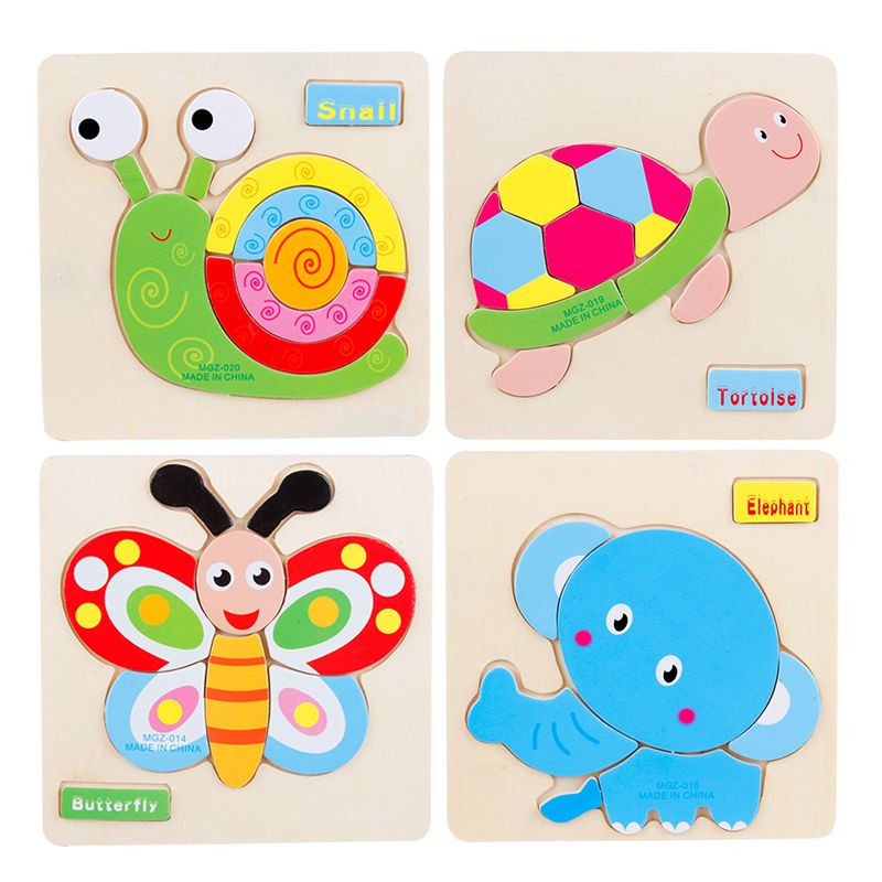 Cartoon Animal Wooden Puzzles for Children Jigsaw Montessori Educational Toys