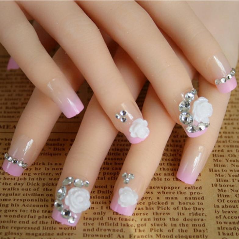 Venta por mayor-24pcs/set Minx 3d completo falso uñas Rosa decoración  Artificial Nails diseños acrílico