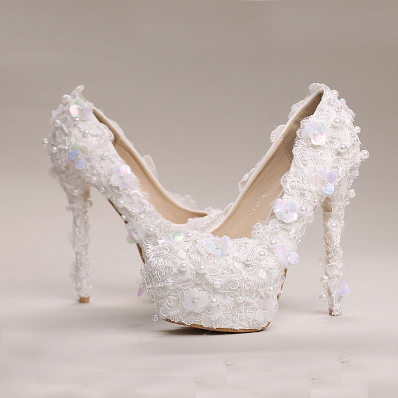 Acquista Scarpe Da Sposa Con Paillettes In Pizzo Bianco Con Paillettes  Perline Scarpe Con Plateau Con Tacchi Alti Scarpe Con Bellissime Scarpe Da  Ballo Party A 62,24 € Dal Nancywedding | DHgate.Com