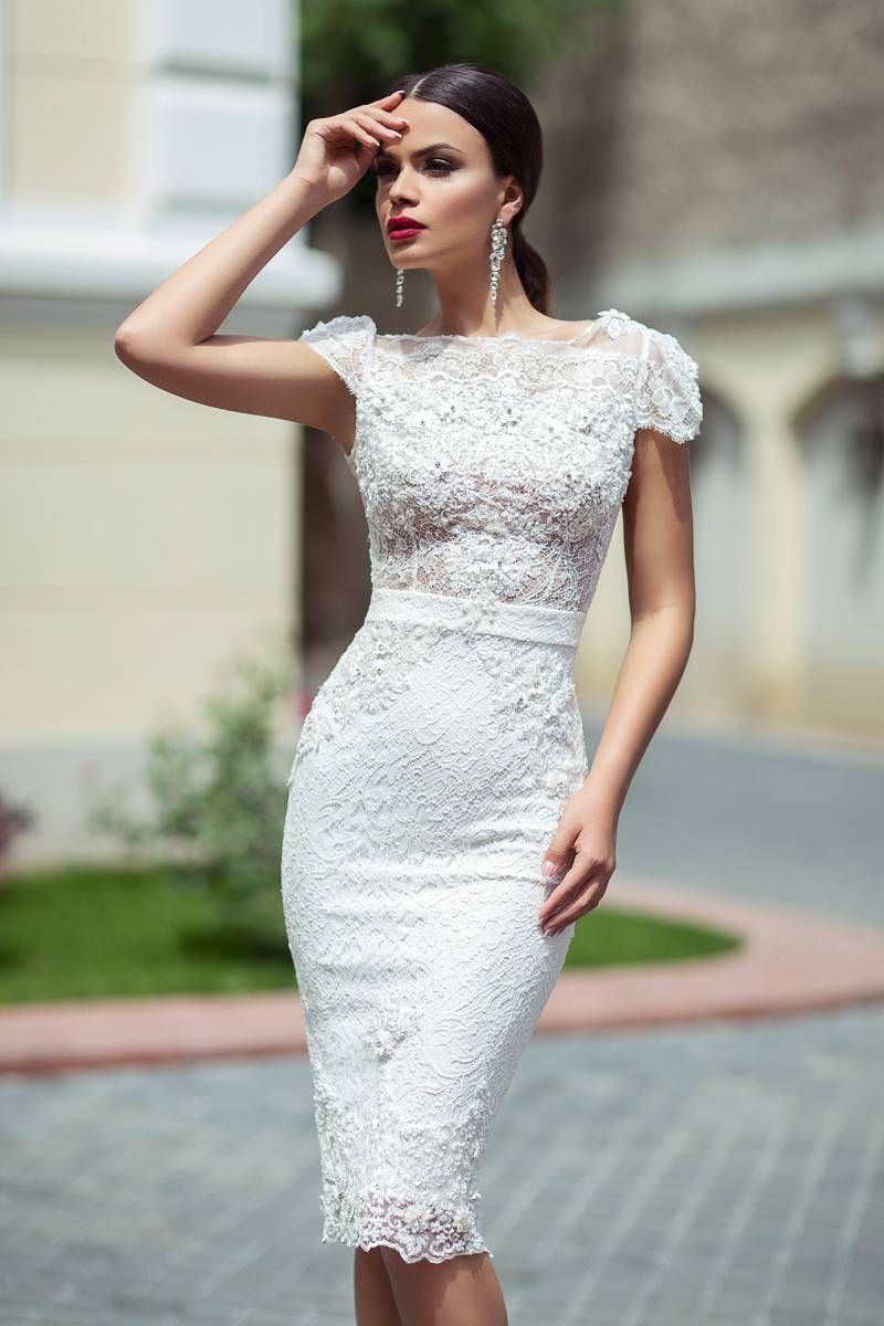 knee length sheath wedding dress