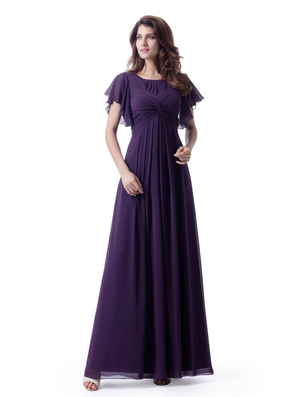 purple flutter sleeve dress