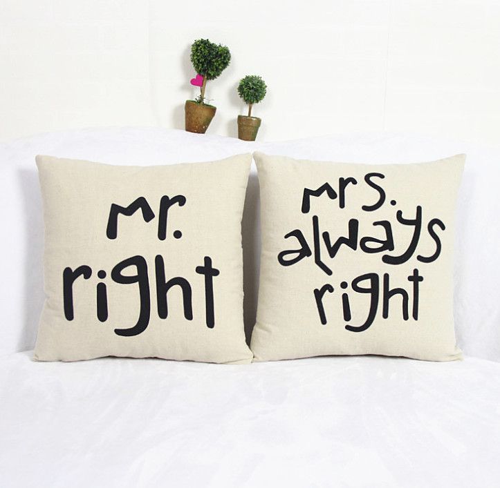 Simple Signature Couple Fun Mr Right Mrs Always Right Linen Pillow