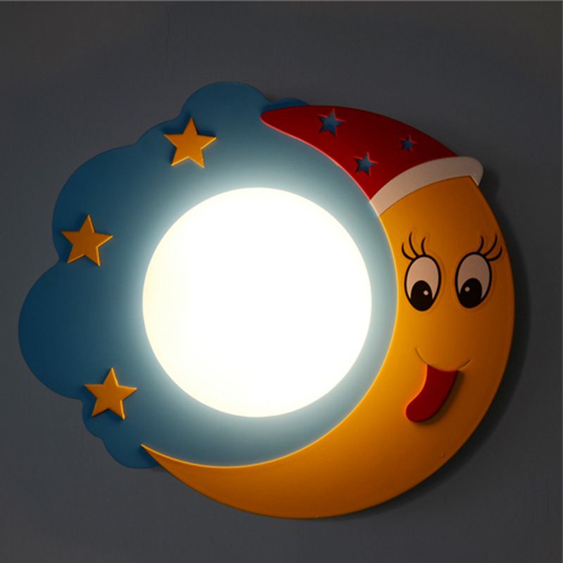 Grosshandel Cartoon Holz Mond Baby Zimmer Wandleuchte Nette