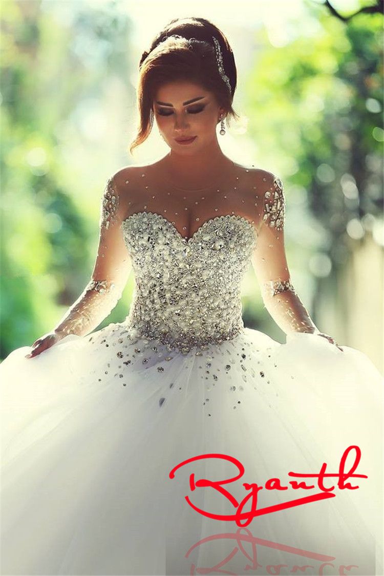 Acquistare 2015 Vendita Calda Di Sfera Detto Mhamad Abiti Da Sposa In  Rilievo Pesante Cristallo Corpetto Vestido Da Sposa Plus Size Abito Da Sposa  Bianco / Avorio Abiti Economico | Consegna Veloce