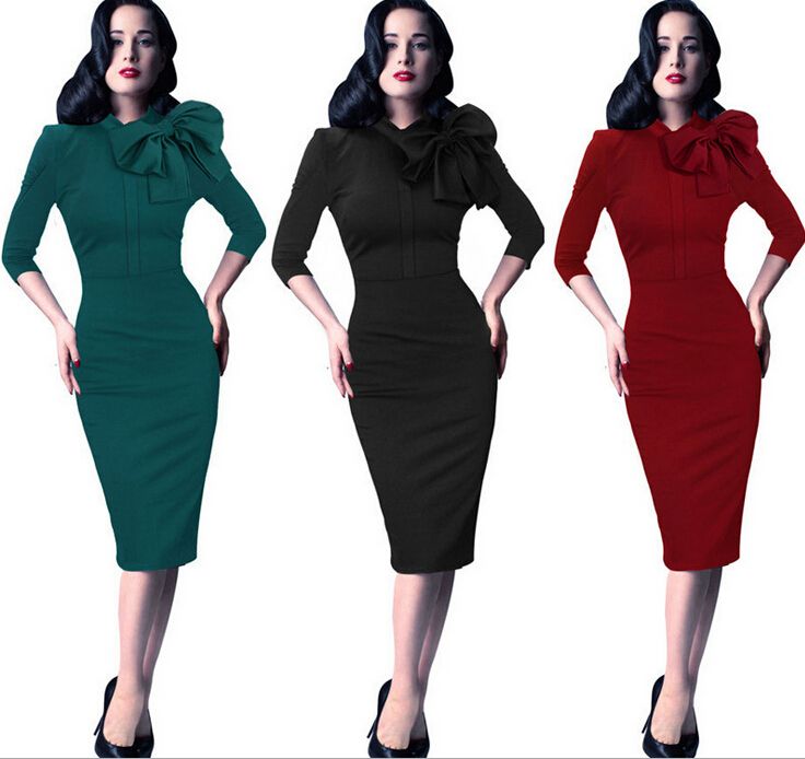 Fashion Vintage Dresses Women Elegant Business Work Wear Formal Pencil Dress Summer Office Career Ladies Bownot 2018 From Enjoyourselves Fashion Vintage Dresses Women Elegant Business Work Wear Formal Pencil Dress Summer Office Career Ladies Bownot 2018 From Enjoyourselves