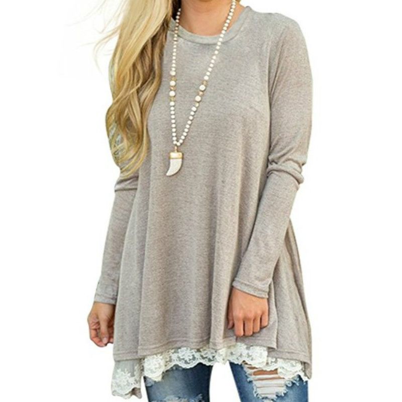 Femme otoño blusa casual blusas sueltas invierno 2017 camisa encaje básico túnica de