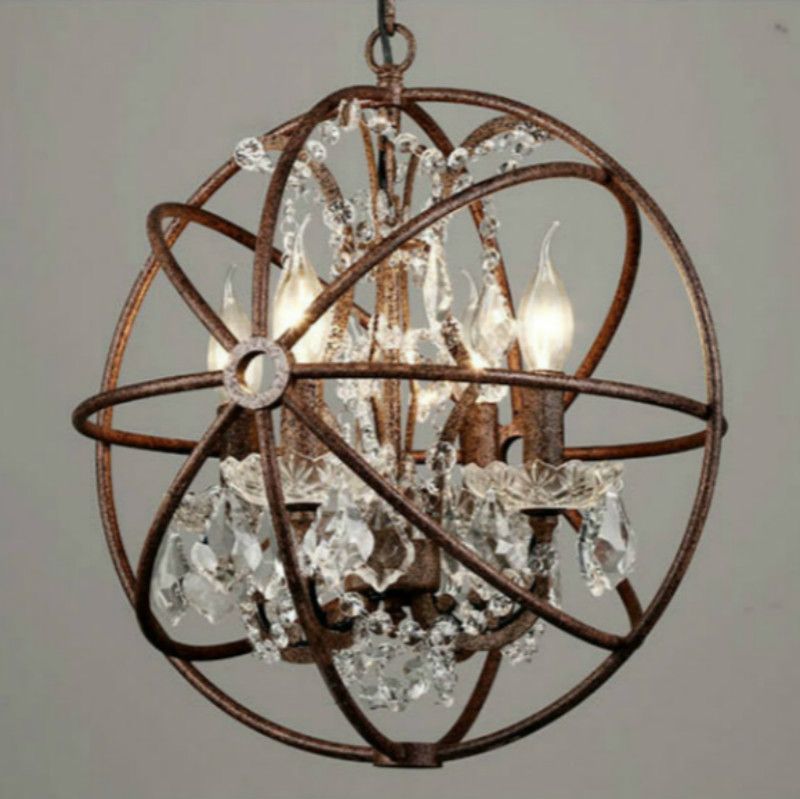 Rh Industrial Lighting Restoration Hardware Vintage Crystal Chandelier Pendant Lamp Foucault Iron Orb Chandelier Rustic Iron Gyro Loft Light