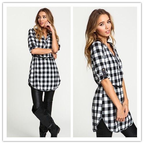 black plaid shirt dress
