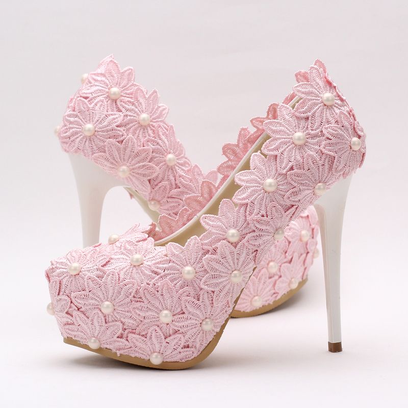 pink lace shoes