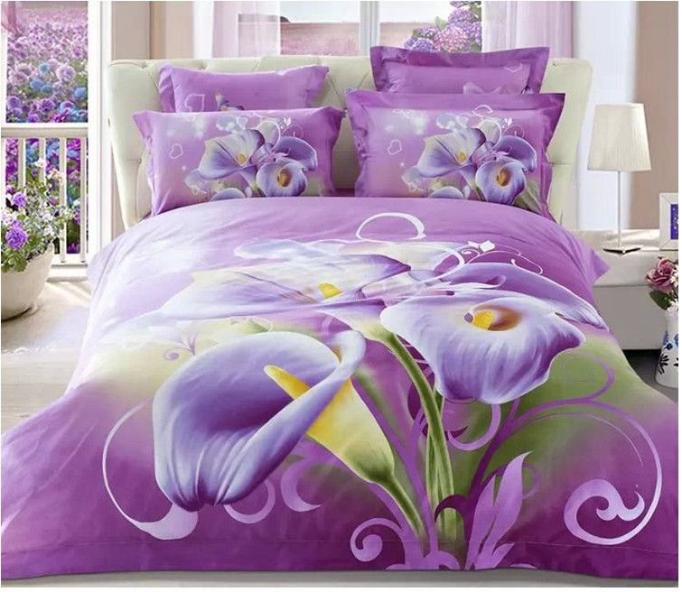 3D Purple Floral Bedding Comforter Sets King Queen Size Duvet Cover