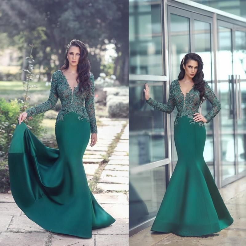 Dark Green Mother of the Bride Dresses Lace Applique Mermaid Evening Prom Gowns