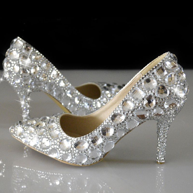 silver rhinestone wedding shoes