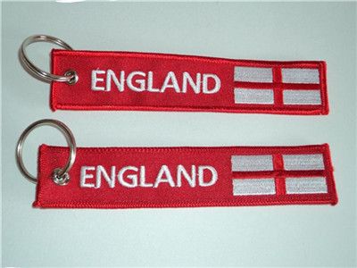 ENGLAND ST GEORGE FLAG EMBROIDERY KEYRING EMBROIDERED PATCH KEYCHAIN CHROME RING
