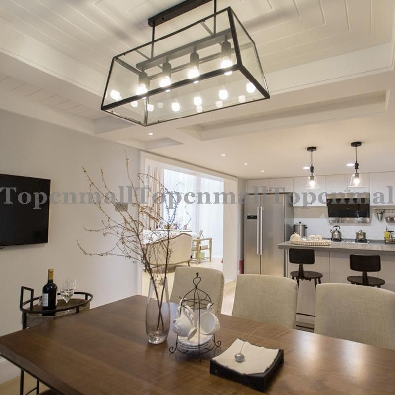Loft Pendant Lamp Retro American Industrial Black Iron Rectangular Loft Pendant Lamp Retro American Industrial Black Iron Rectangular Chandelier Living Room Dining Office Light