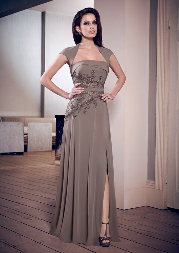 Taupe 2015 Chiffon Mother Of The Bride Dresses Strapless Cap Sleeves