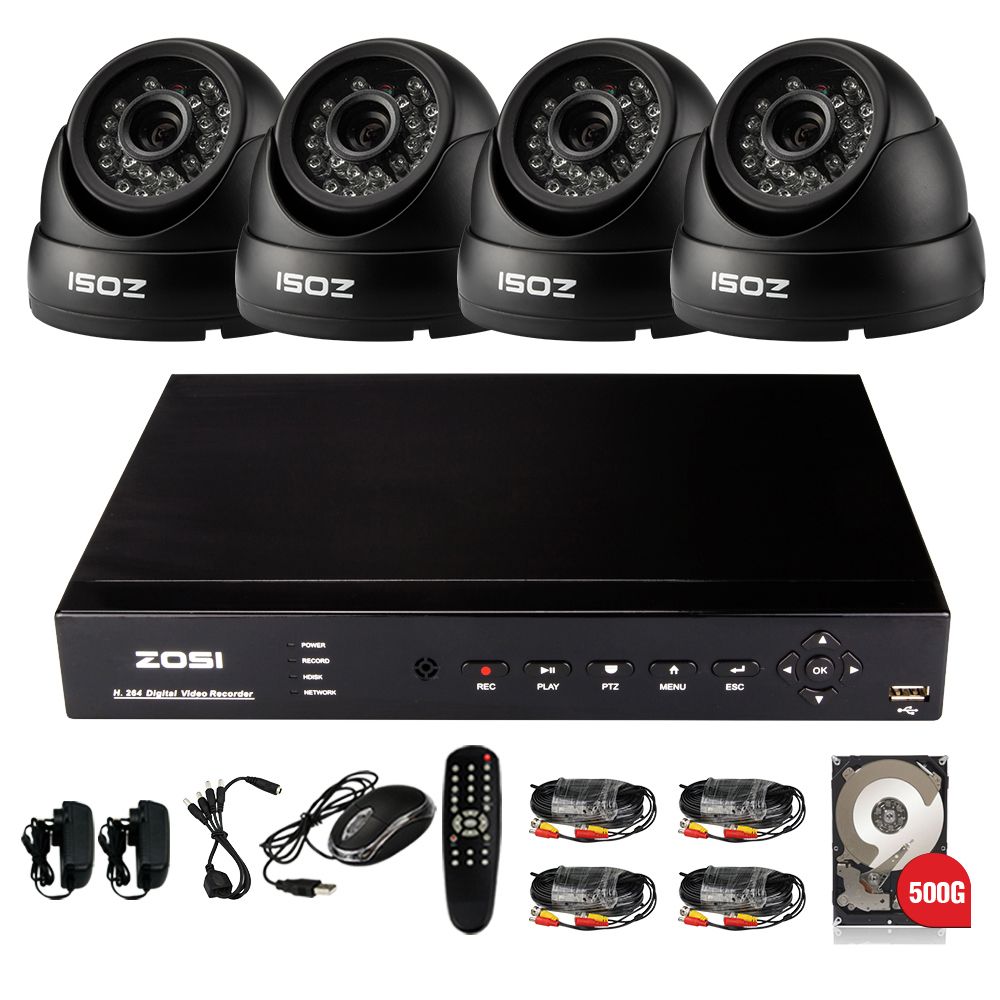 2020 ZOSI HDMI 4CH 960H DVR WITH 500GB HDD 4xHD 800TVL 1/3 CMOS Outdoor