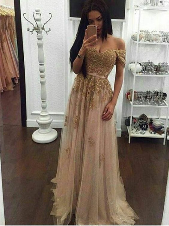 Gold Sequin Prom Dress Long A Line Sweetheart Sleeveless Floor