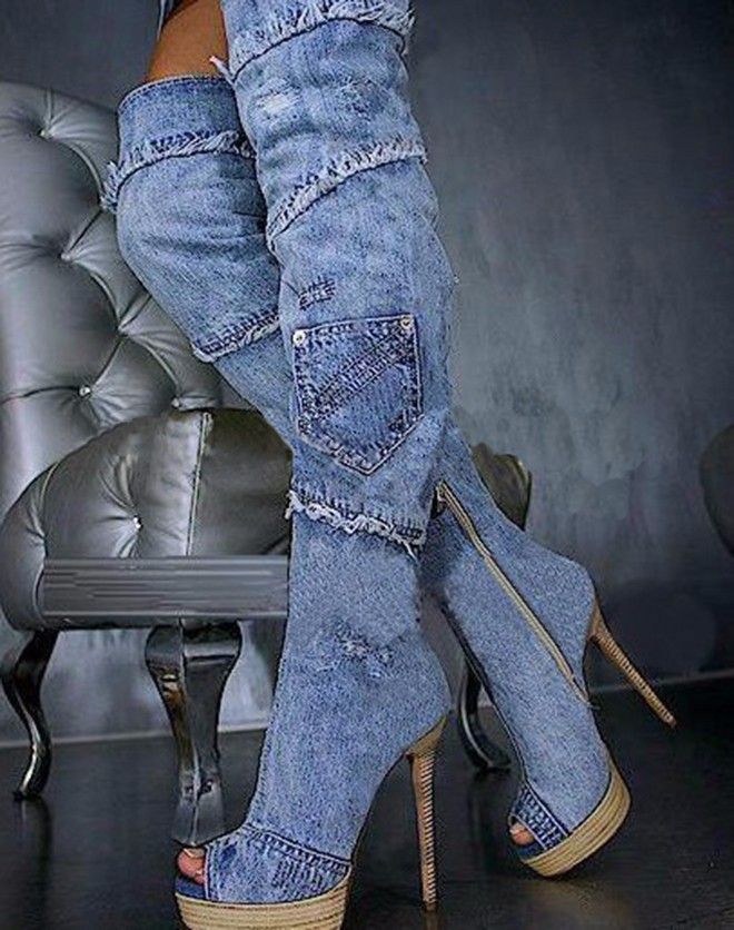 blue denim heels women's shoes