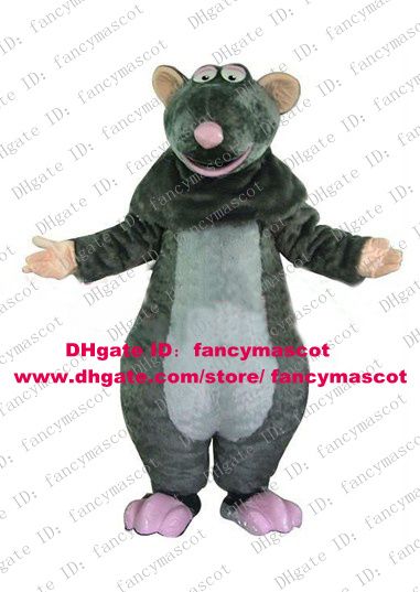 Vivid Deep Gray Remy Django Mouse Mice Rat Ratatouille Mascot Costume With Pink Big Nose Light Ears Hands Adult Size No 4255 Fs Mascot Uniforms For