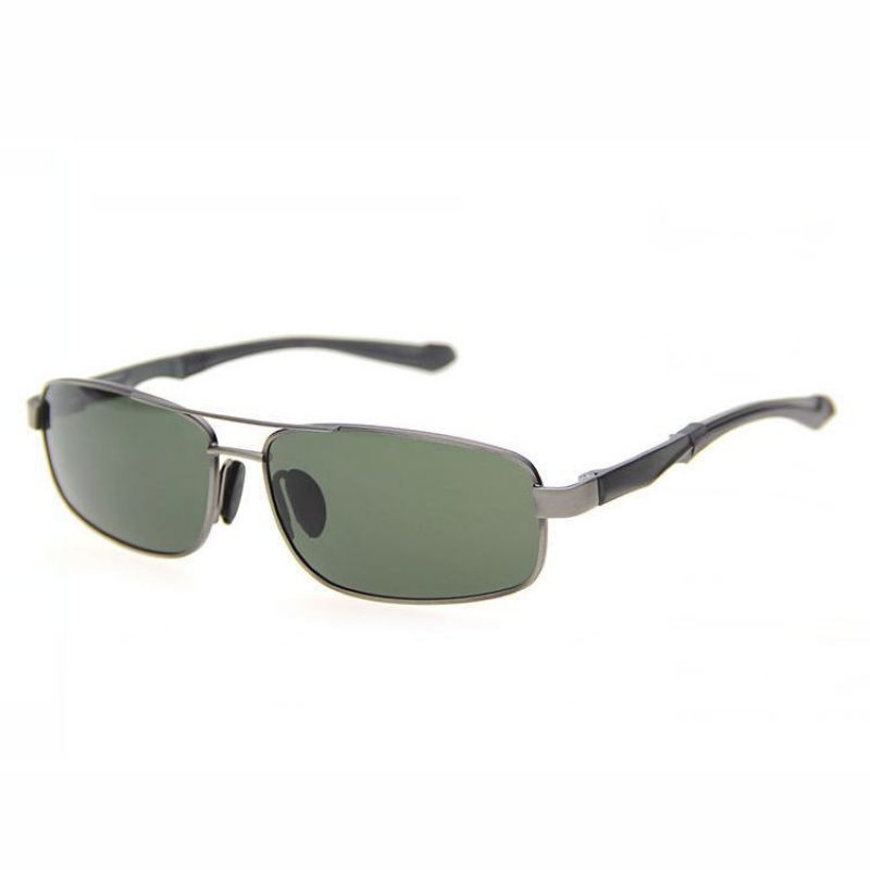 gafas de sol polarizadas para hombres Marco de metal verde Lentes rectangulares para hombre