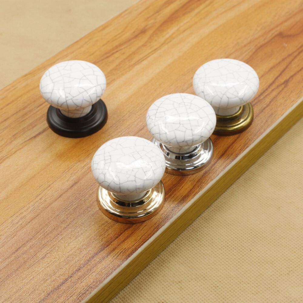 2019 Crack Marble White Ceramic Single Door Knob Pull With Silver
