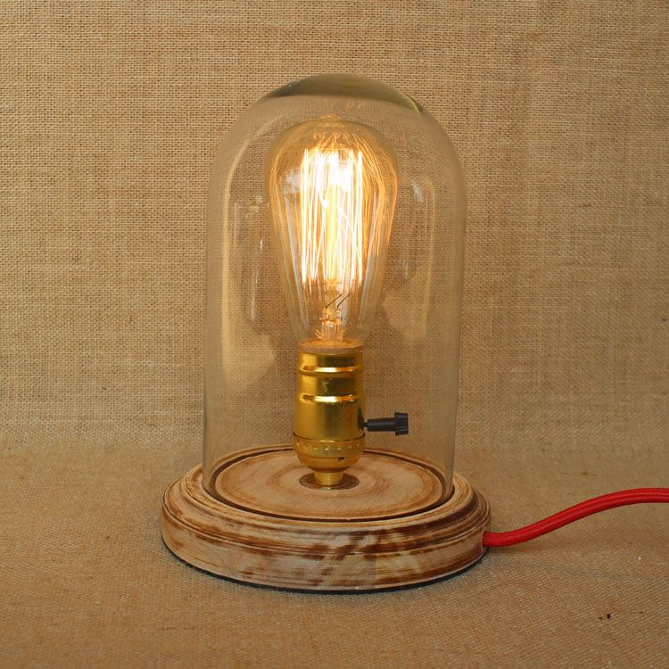Handmade Wooden Lamp With Clear Glass, Edison Bulb Lamp With Glass Shade