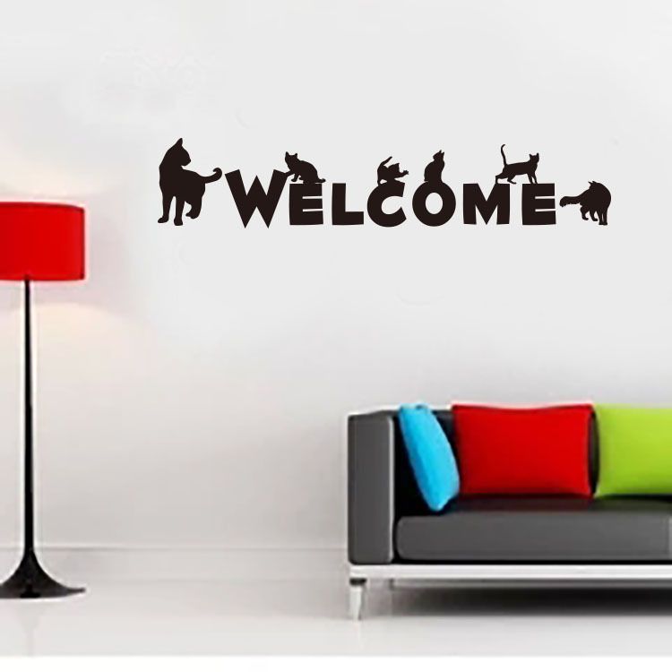 Black Cat Wall Art Decal Sticker English Words Welcome Store Door Window Decoration Wallpaper Decal Poster Creative Glass Window Decor Wall Stickers For Office Wall Stickers For Sale From Magicforwall 1 27 Dhgate Com