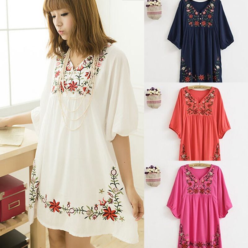 Fashion Retro Flower Embroidered Pregnant Clothing Maternity Dresses Casual Dress Vestidos 